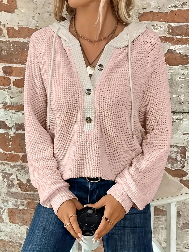 Snezhana - Langärmeliger Kapuzenpullover Mit Knopfleiste Und Kordelzug