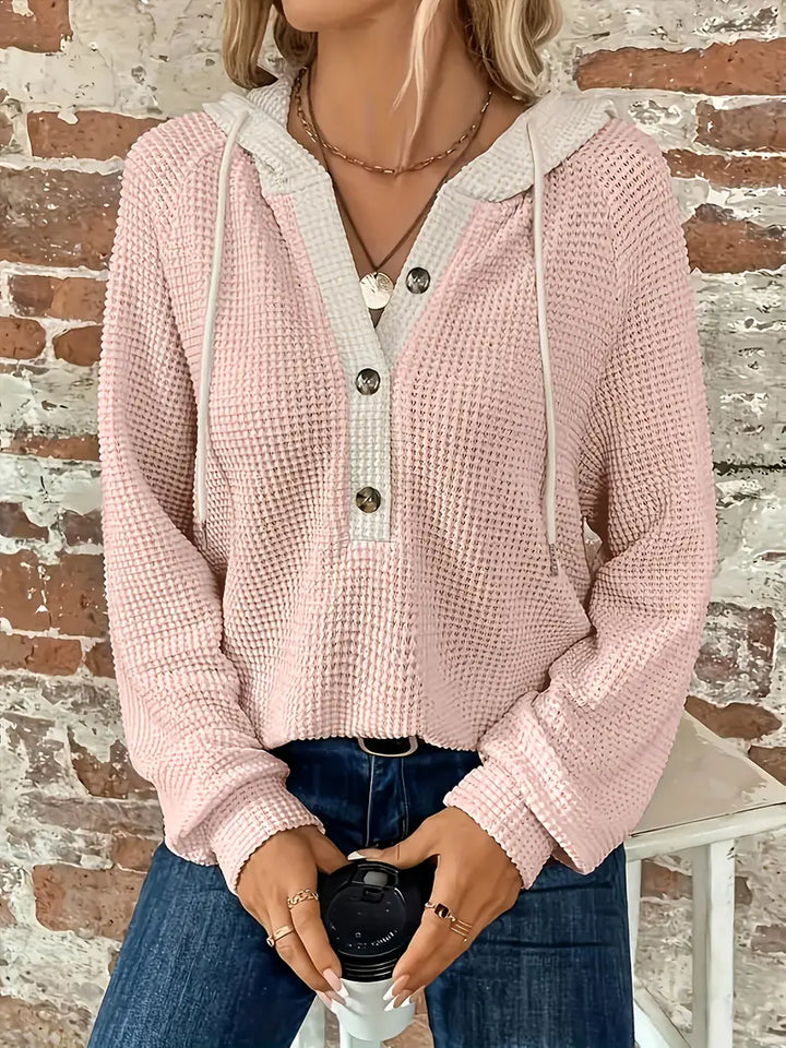 Snezhana - Langärmeliger Kapuzenpullover Mit Knopfleiste Und Kordelzug