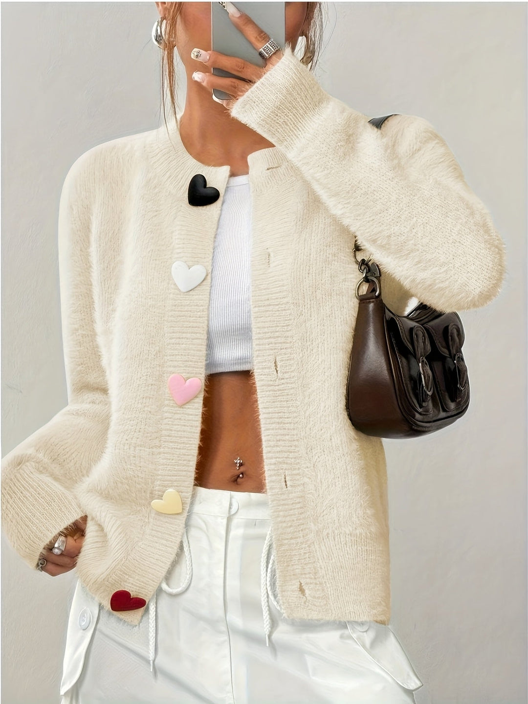 Smelissa – Langärmelige Strickjacke Mit Herzknöpfen