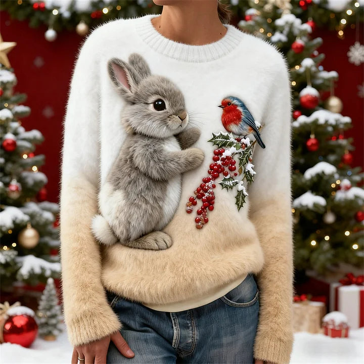 Suzette – Plüsch Pullover Mit Weihnachtskaninchen