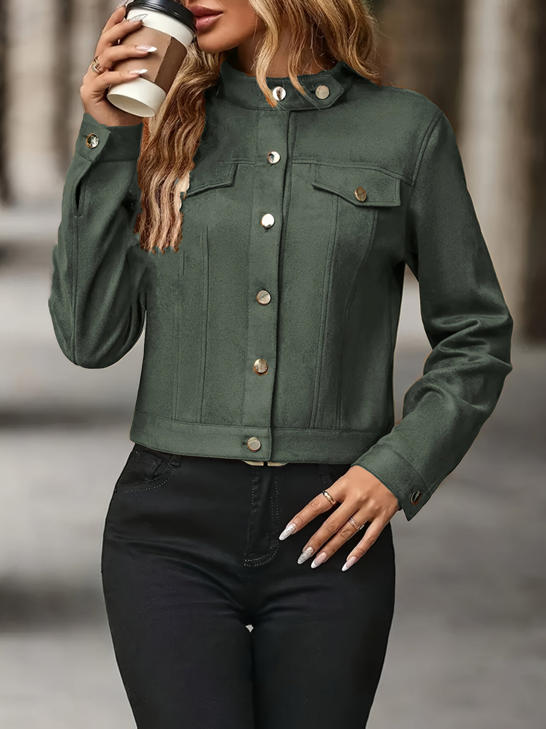Slavica – Vintage Jacke Mit Langen Ärmeln Und Knöpfen Vorne