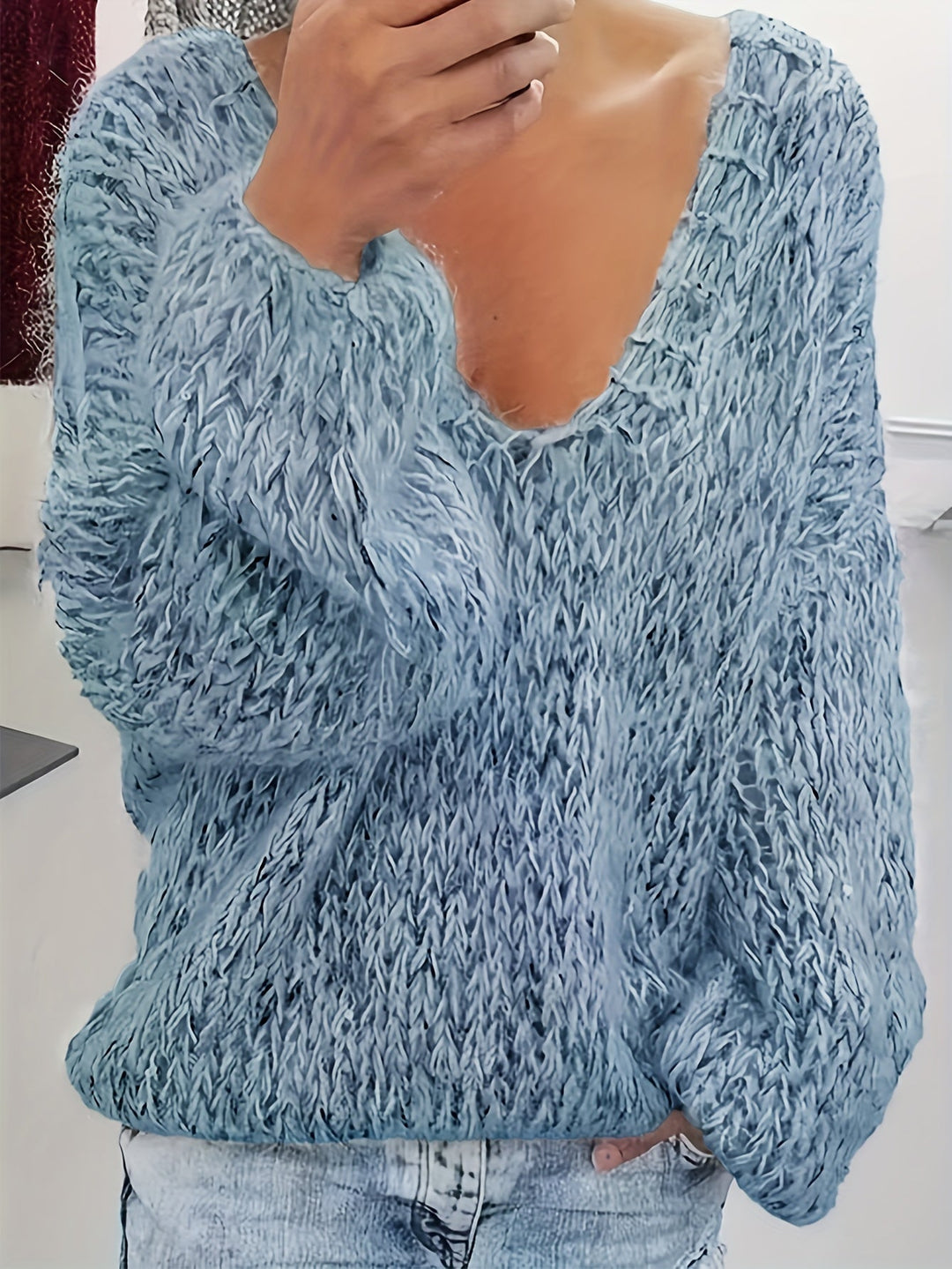Vriona – Strick Pullover Mit Langen Ärmeln Und V-Ausschnitt