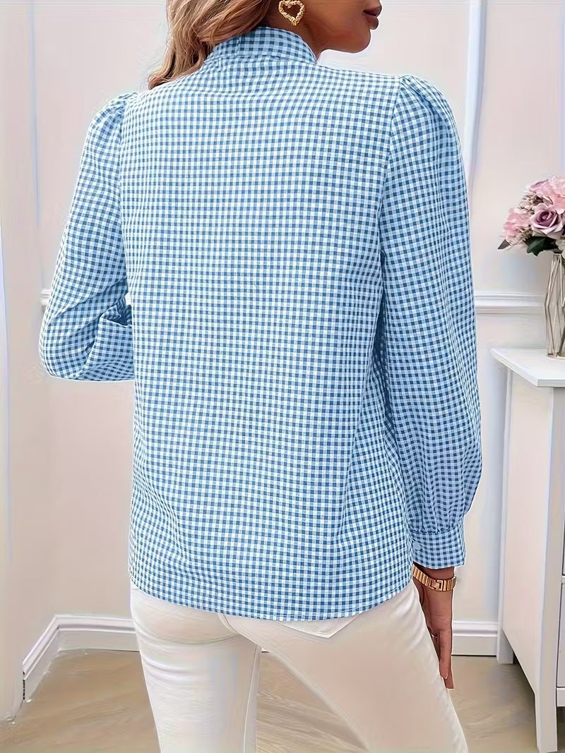 Meella – Elegante Bluse Mit Gingham Karo Muster Und Schleife