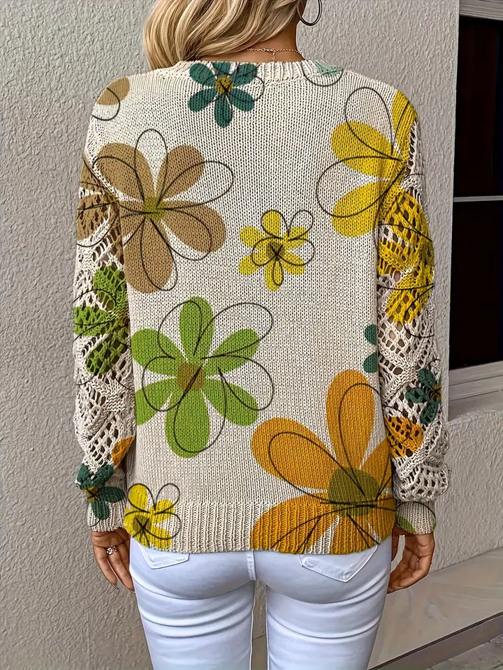 Marzena – Eleganter Langarm Pullover Mit Blumenmuster