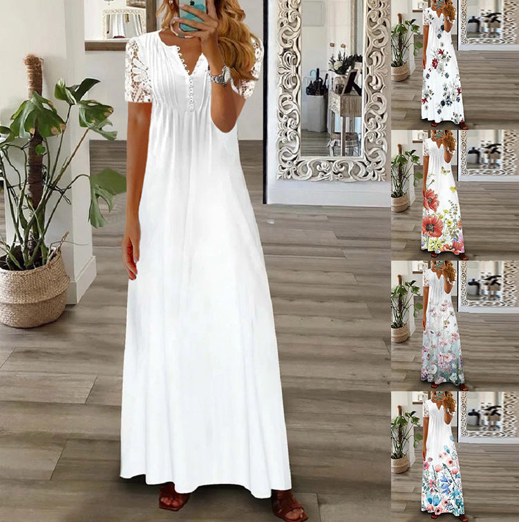 Gerda – Kurzärmeliges Kleid Mit Spitzenprint