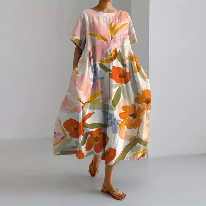 Lucasta – Bequemes Kleid Mit V-Ausschnitt Und Blumen Drucken