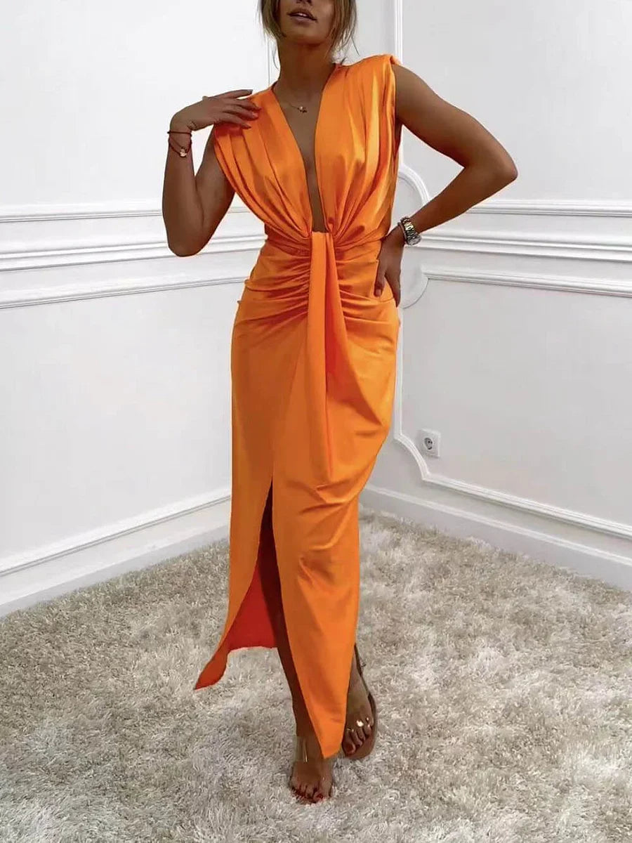 Jolira – Klassisches Midikleid Mit Gerafftem, Drapiertem Schlitz