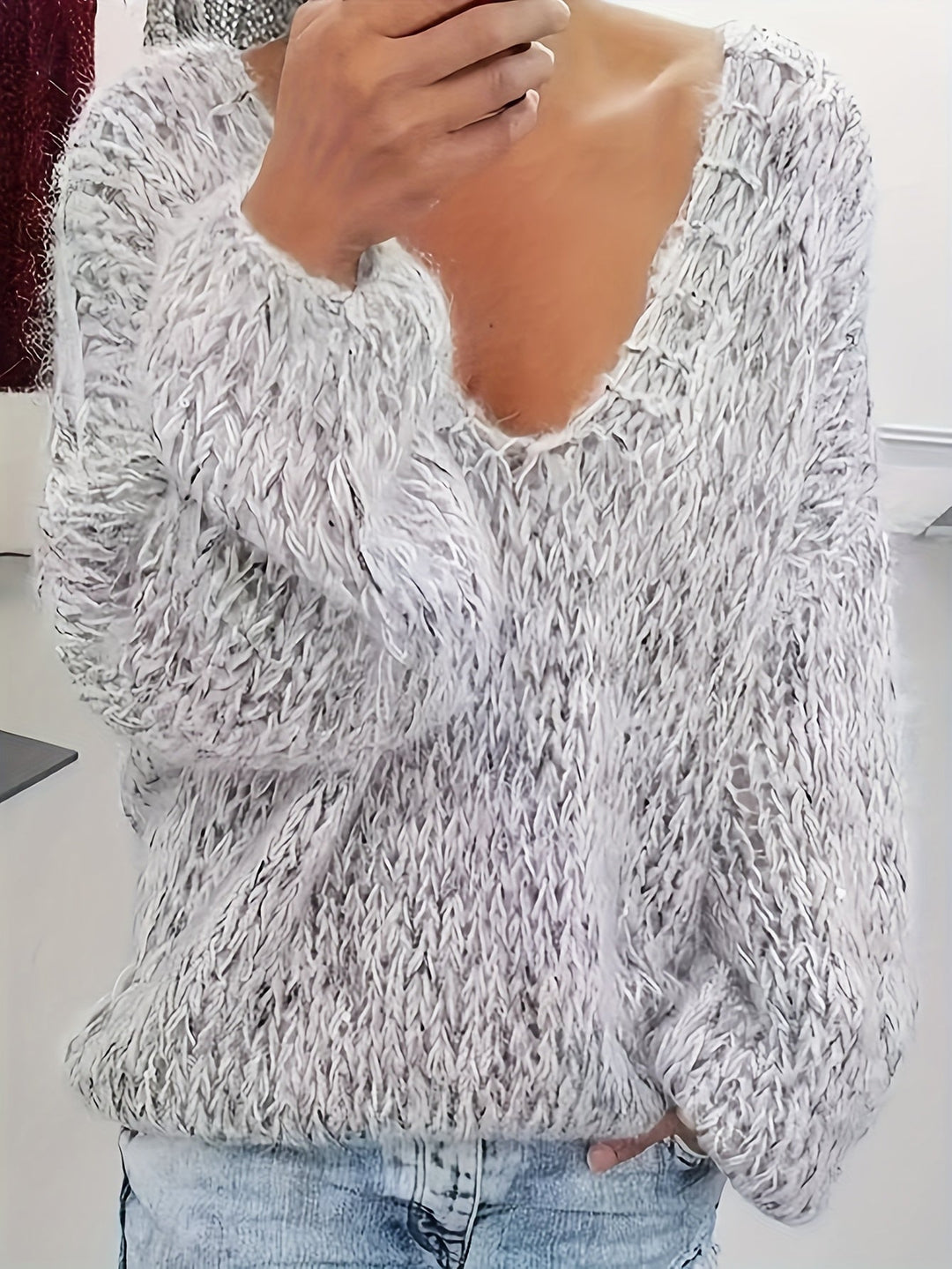 Vriona – Strick Pullover Mit Langen Ärmeln Und V-Ausschnitt