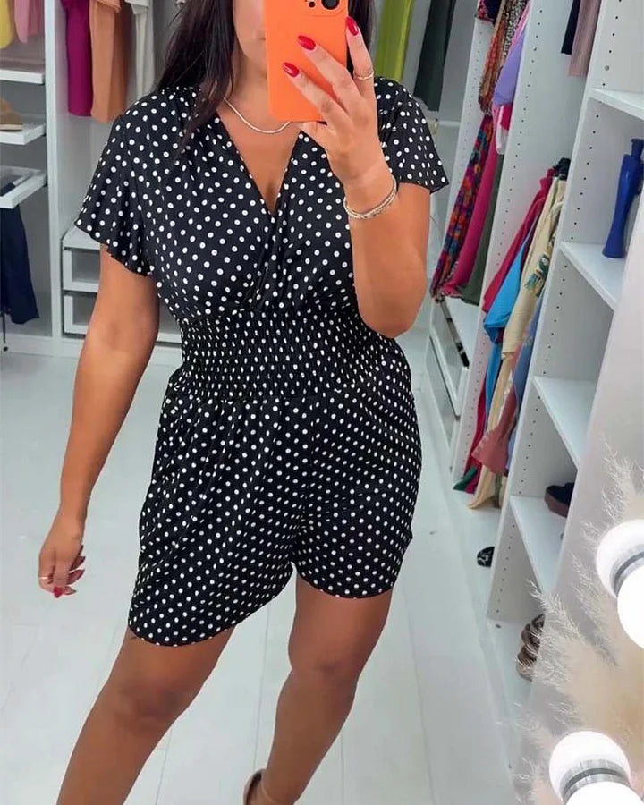 Peyton – Lässiger Kurzarm Jumpsuit Mit Punktmuster