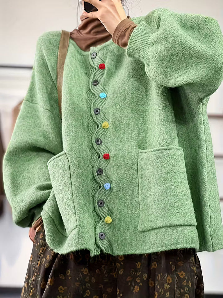 Kynza – Übergröße Strickjacke Mit bunten Knöpfen Vorne