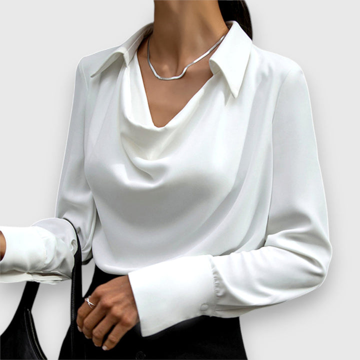 Solina – Bluse mit Langen Ärmeln und Drapiertem Kragen