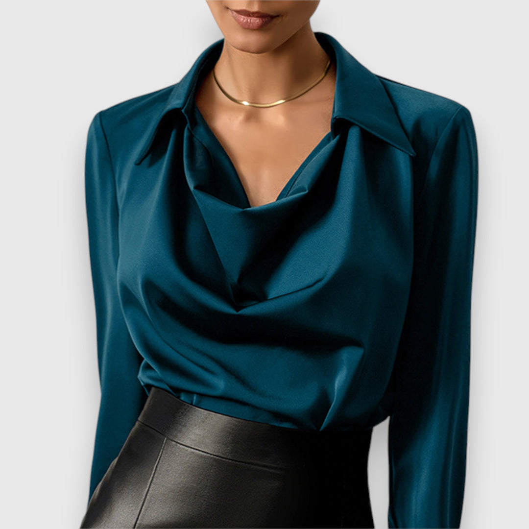 Solina – Bluse mit Langen Ärmeln und Drapiertem Kragen