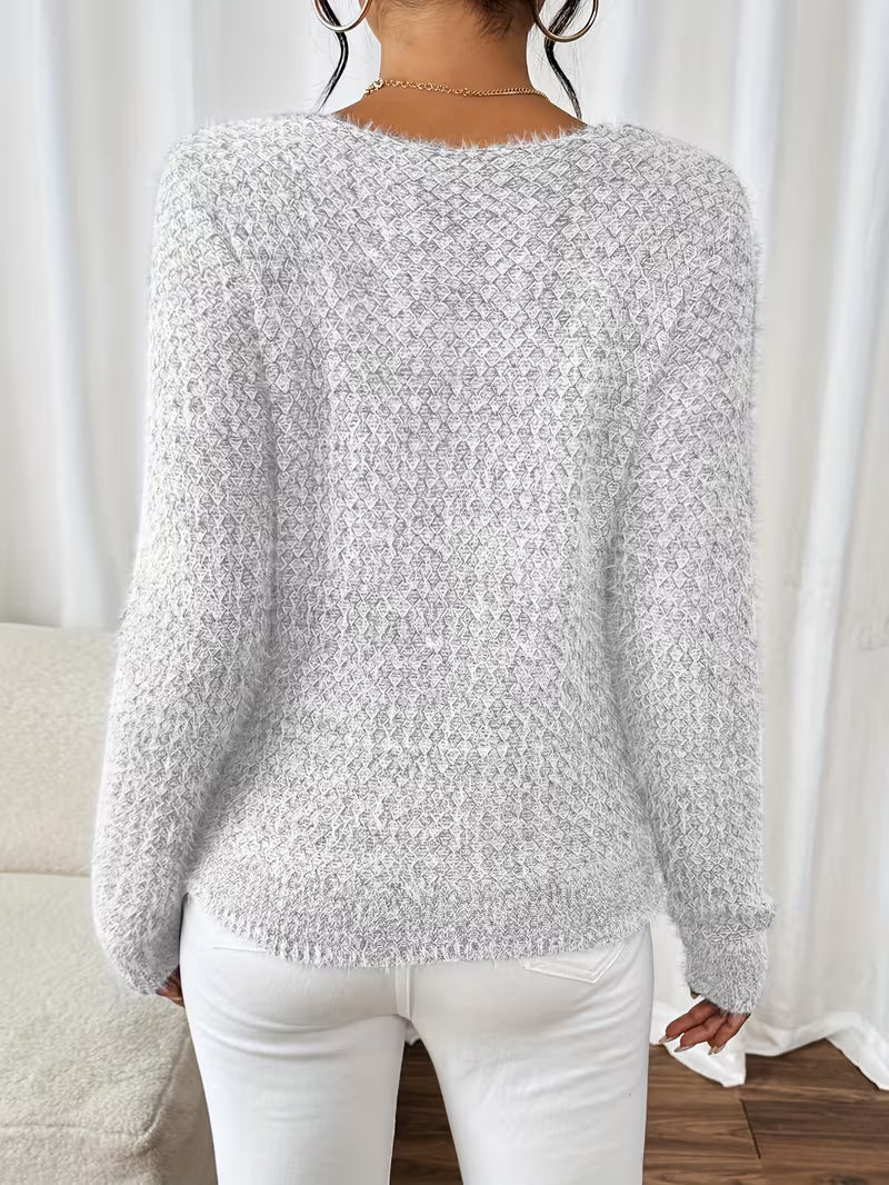 Aderah - Lockere Passform V-Ausschnitt Pullover