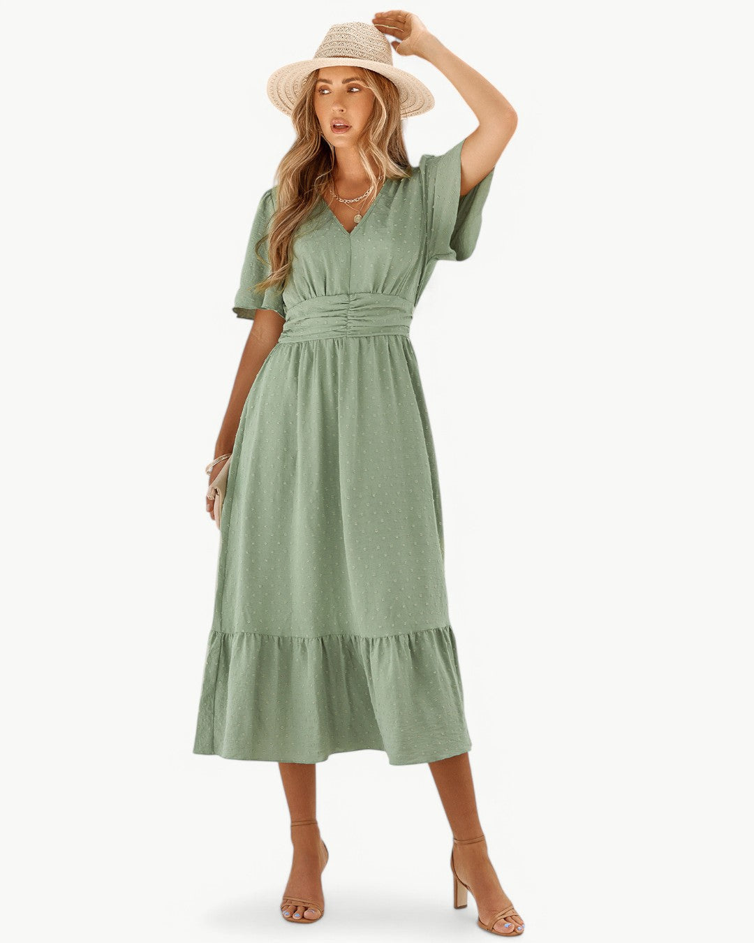 Rameena – Stilvolles Kleid Mit V-Ausschnitt Und Kurzen Ärmeln