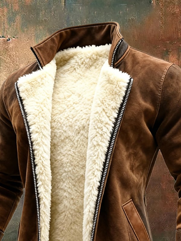 Rakibul – Retro Mantel Aus Wildleder Und Leder Mit Patchwork Gestaltung