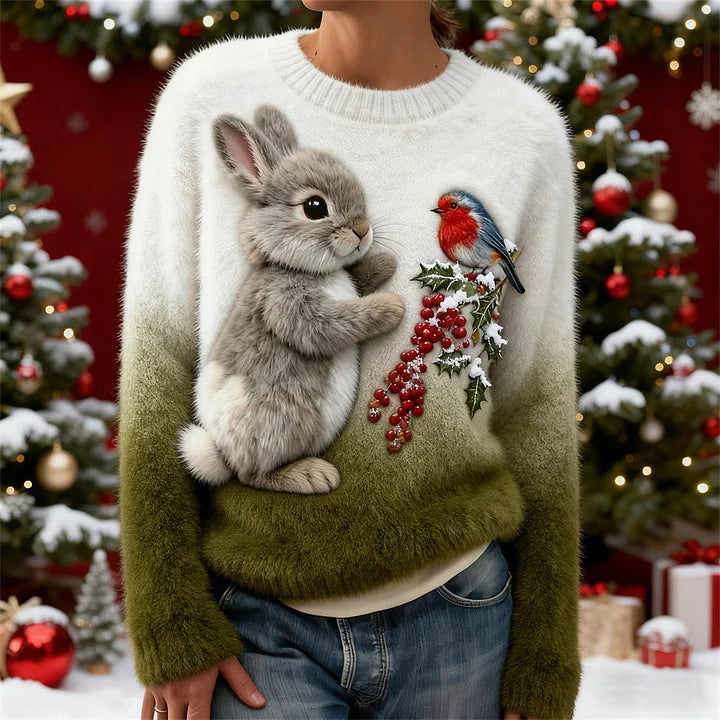 Suzette – Plüsch Pullover Mit Weihnachtskaninchen