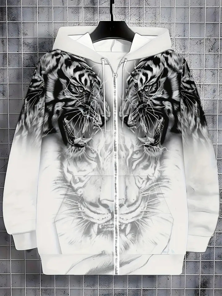 Murillo – Lässige Langarm Kapuzenpullover Jacke Mit Tigerprint