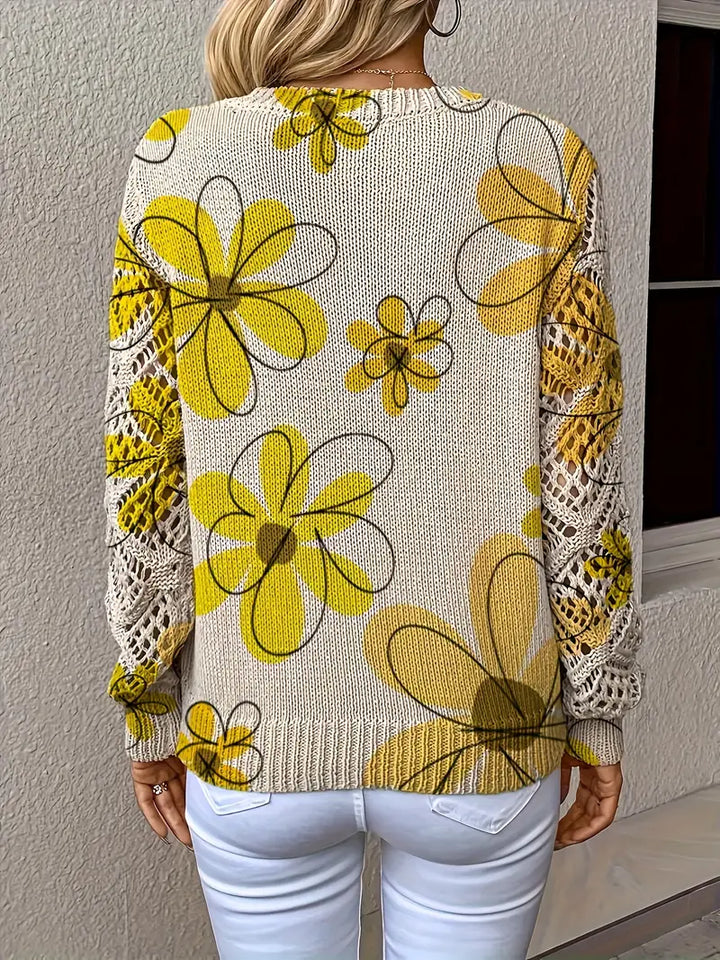 Marzena – Eleganter Langarm Pullover Mit Blumenmuster