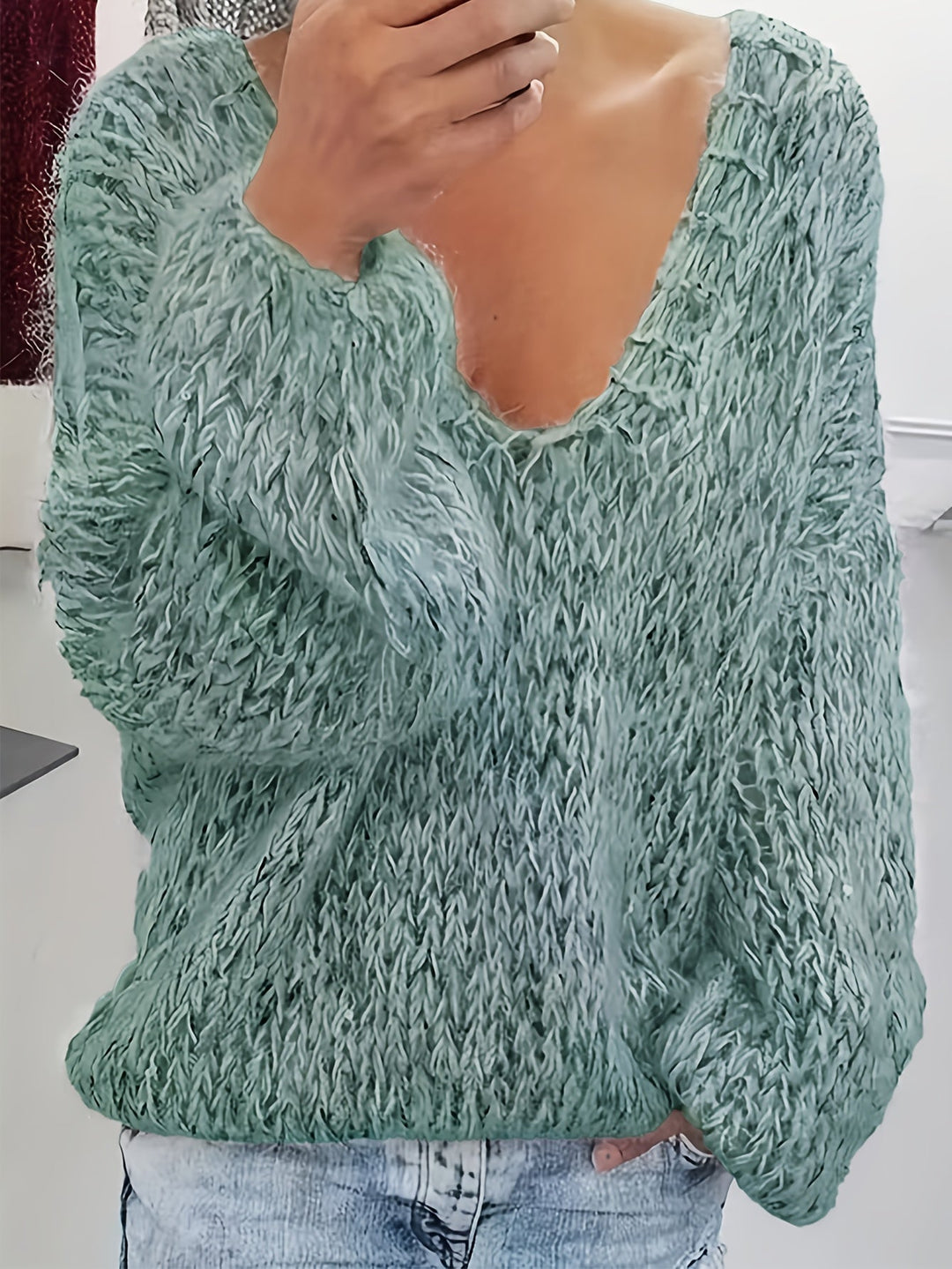 Vriona – Strick Pullover Mit Langen Ärmeln Und V-Ausschnitt