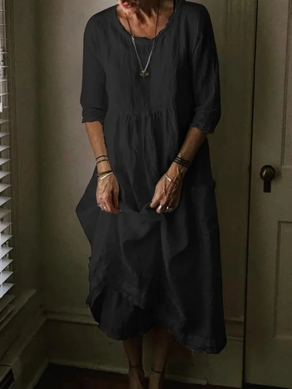 Tasoula - Elegantes Leinen Rundhals Kleid