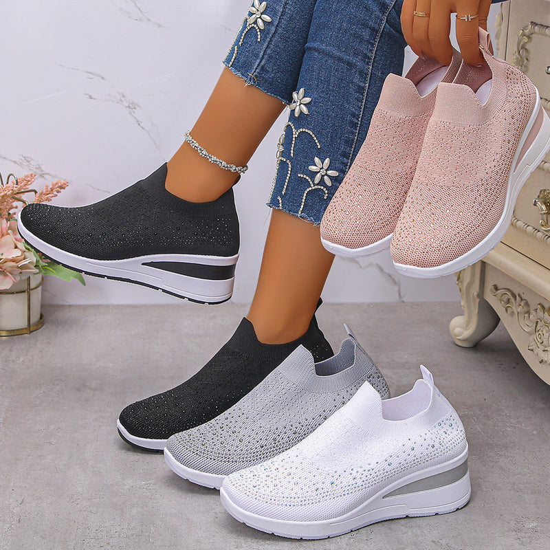 Loretha – Orthopädische Keil Turn Schuhe Mit Masche Kristall