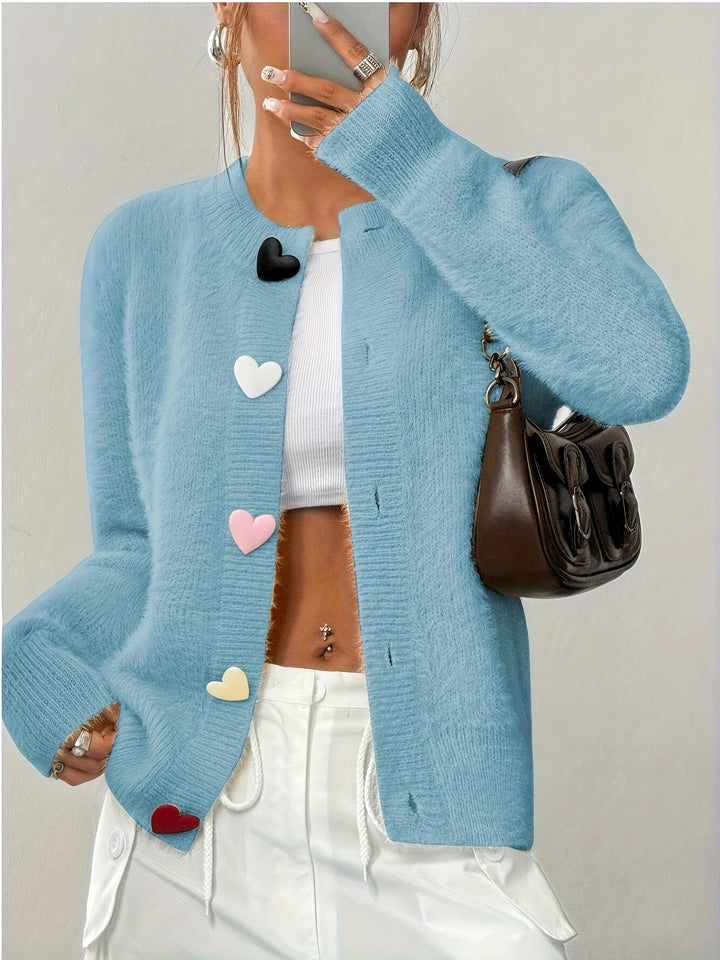 Smelissa – Langärmelige Strickjacke Mit Herzknöpfen