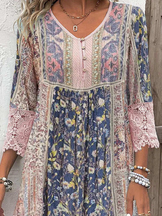 Tegan – Luxuriöses Kleid Mit Blumen Drucken Und Spitze