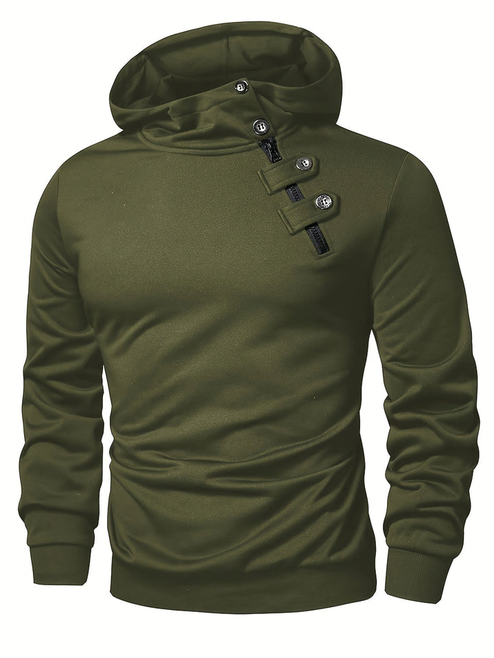 Klod – Lässiger Langarm Kapuzenpullover Mit Knöpfen
