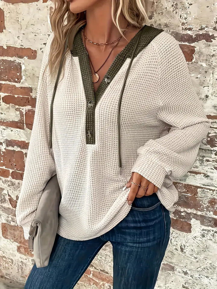 Snezhana - Langärmeliger Kapuzenpullover Mit Knopfleiste Und Kordelzug