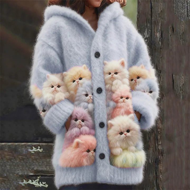 Kelsie – Flauschige Kapuzenjacke mit Katzenmotiv