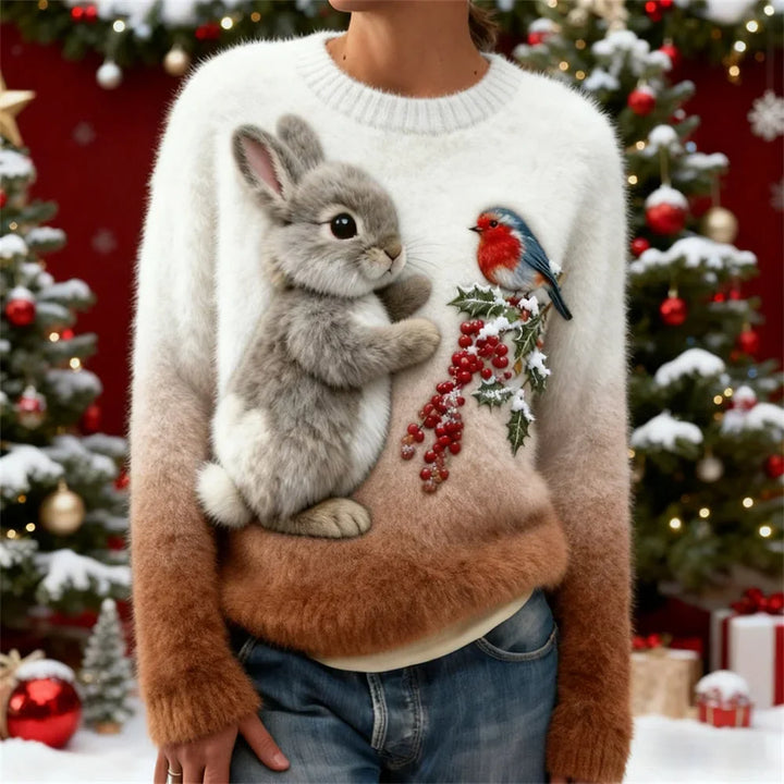 Suzette – Plüsch Pullover Mit Weihnachtskaninchen