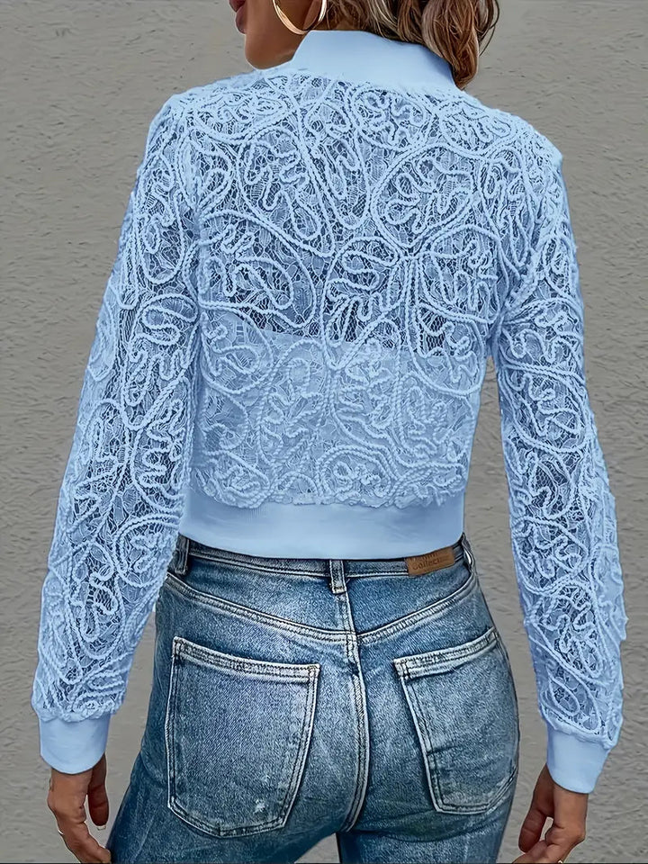 Andrina – Elegante Crop Jacke Aus Spitze Mit Reißverschluss