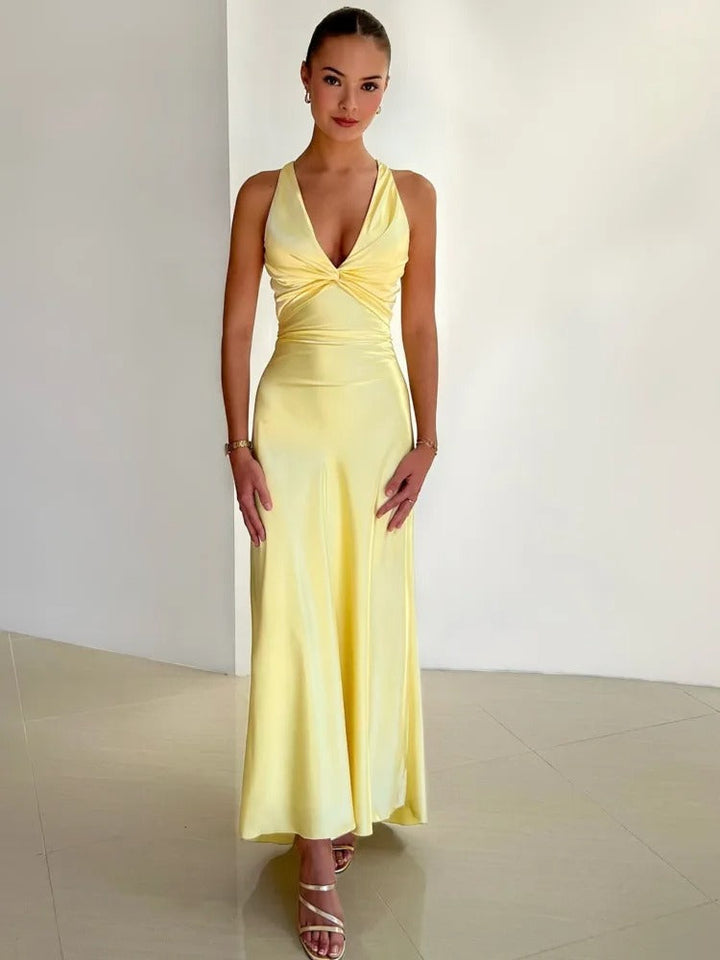Fabiola – Elegantes Maxi Kleid Mit V-Ausschnitt Und Ohne Ärmel