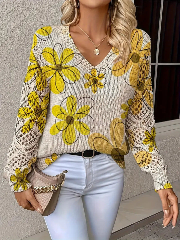 Marzena – Eleganter Langarm Pullover Mit Blumenmuster