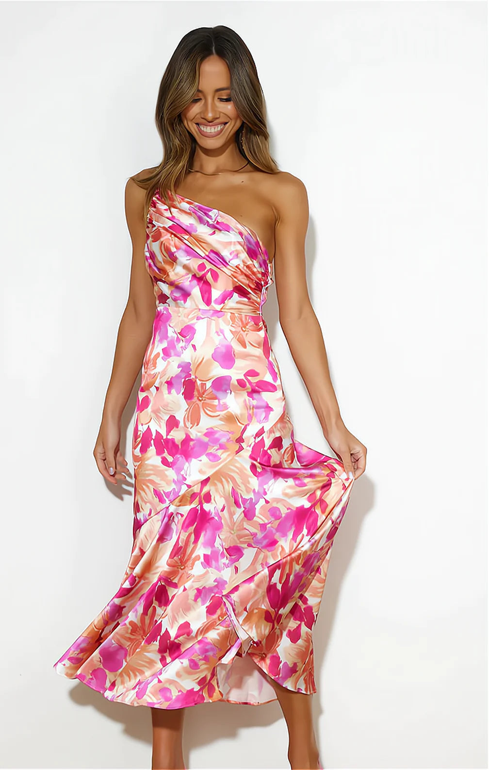 Cynthia - Satin Kleid Mit Blumenmuster