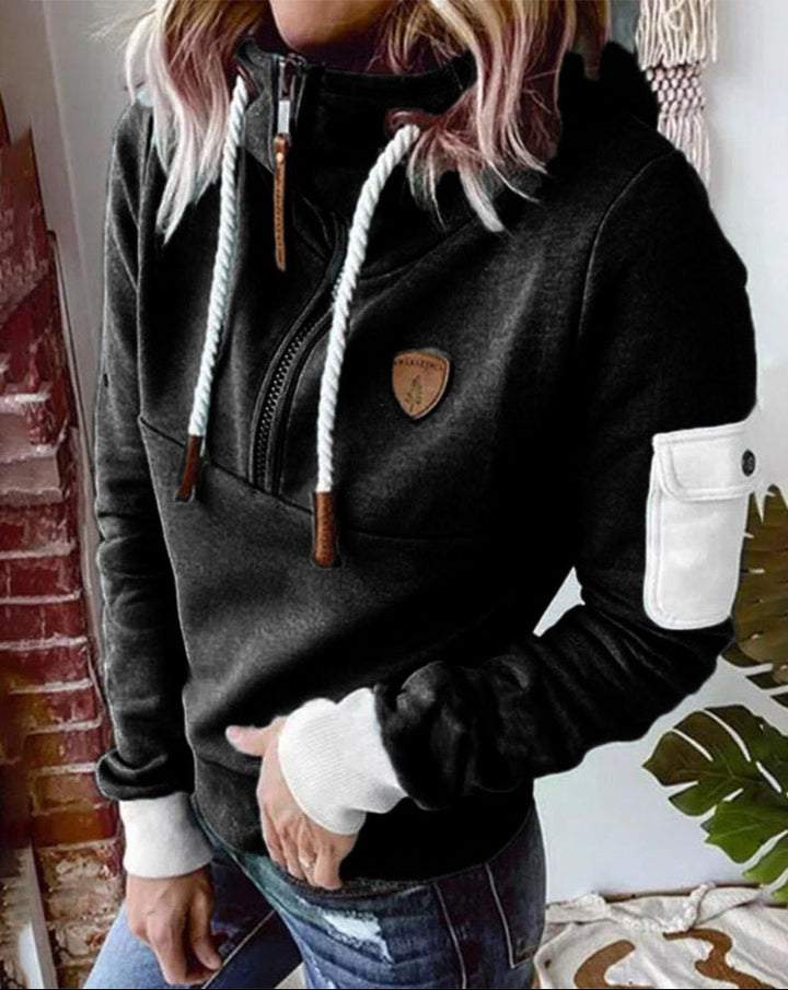 Helsa – Lässiger Kapuzenpullover Mit Halbem Reißverschluss Und Armtasche