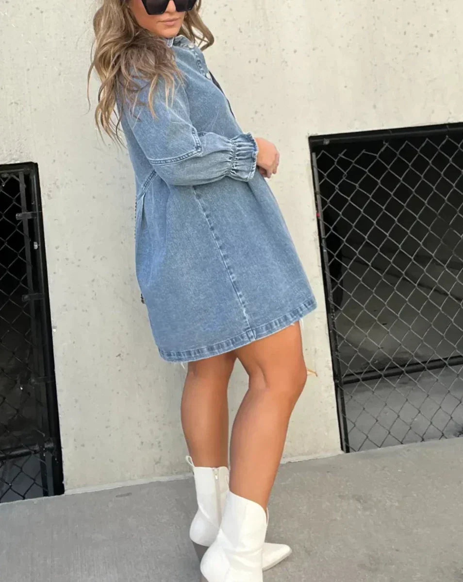 Cäcilia – Langärmliges Jeanshemdkleid