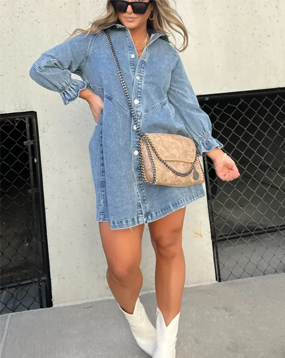 Cäcilia – Langärmliges Jeanshemdkleid