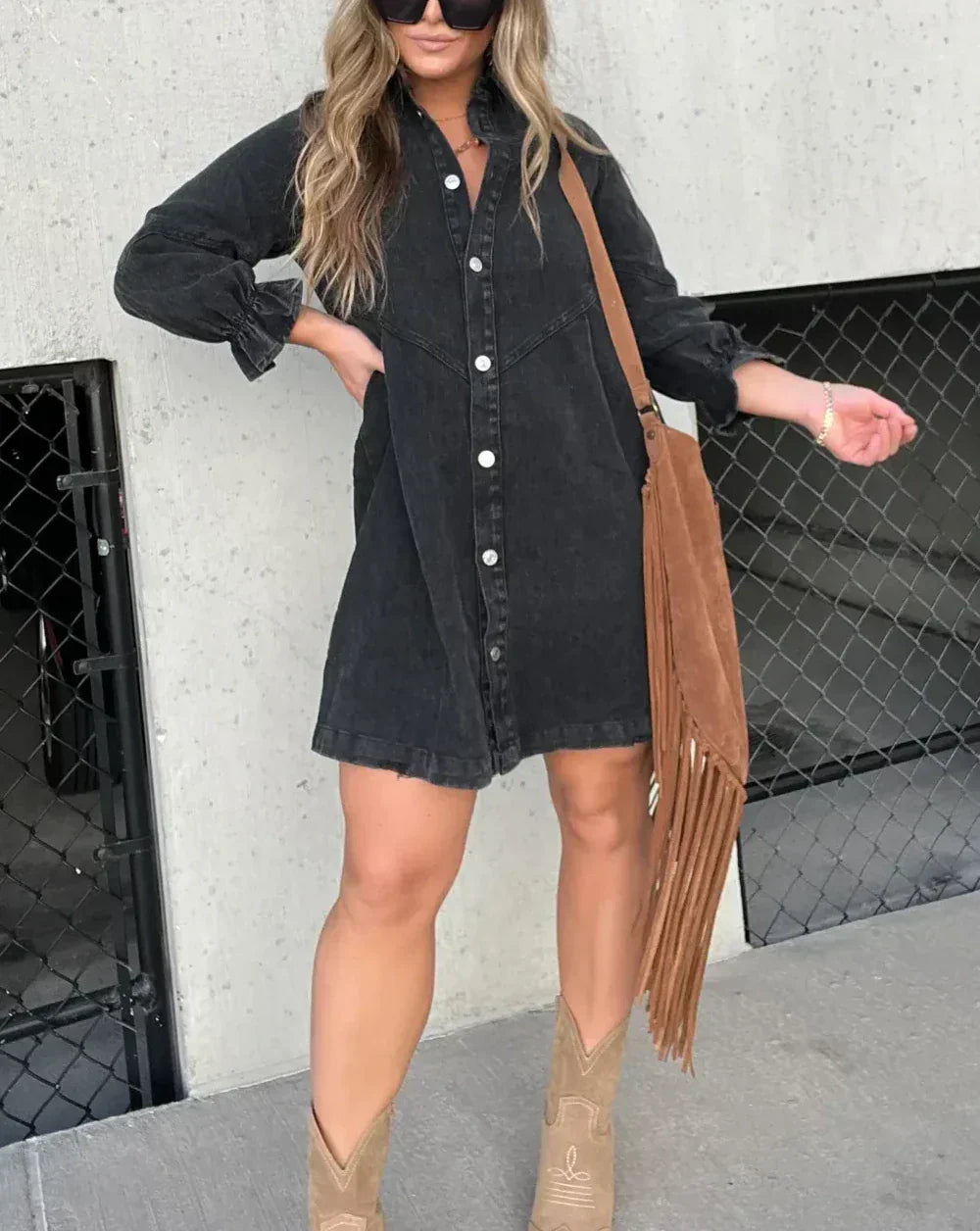 Cäcilia – Langärmliges Jeanshemdkleid