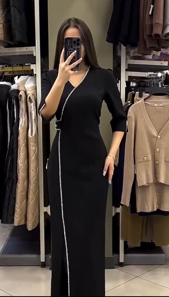 Vesela - Orchidee V-Ausschnitt Langes Kleid