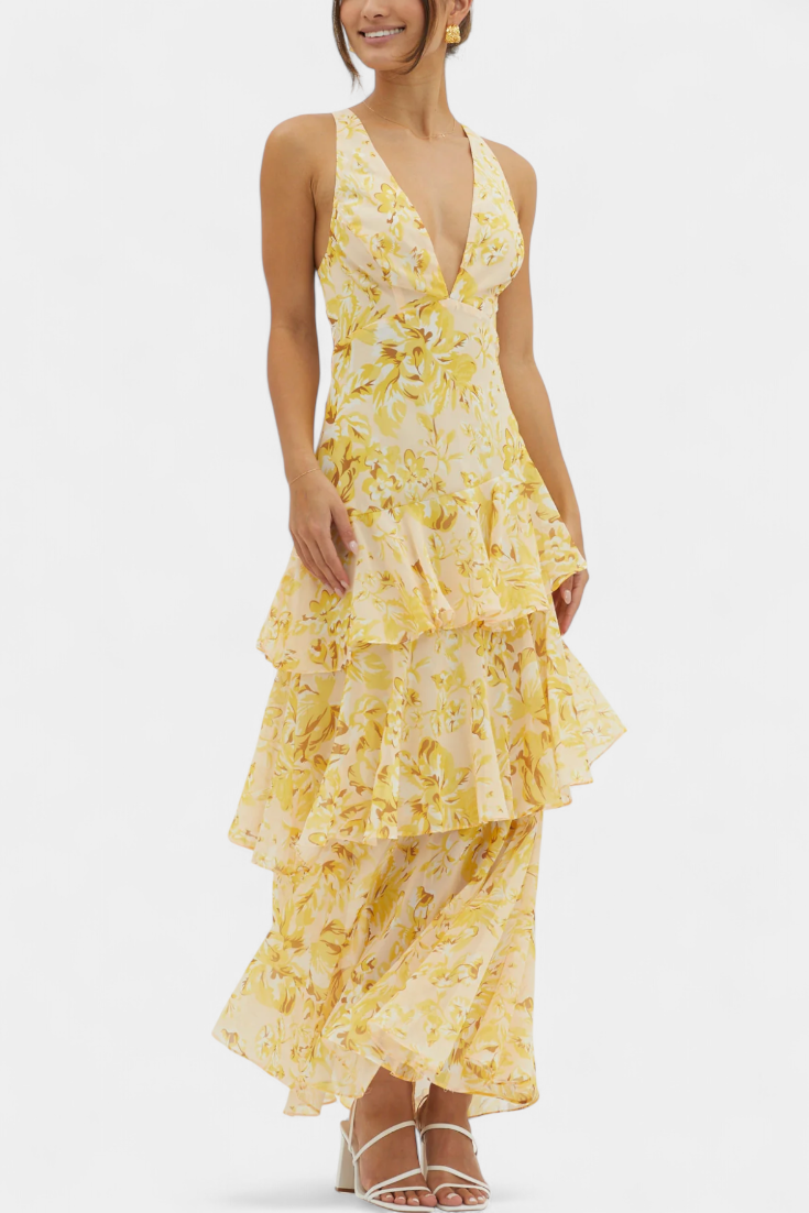 Kensie – Chiffonkleid Mit V-Ausschnitt Und Fließenden Lagen