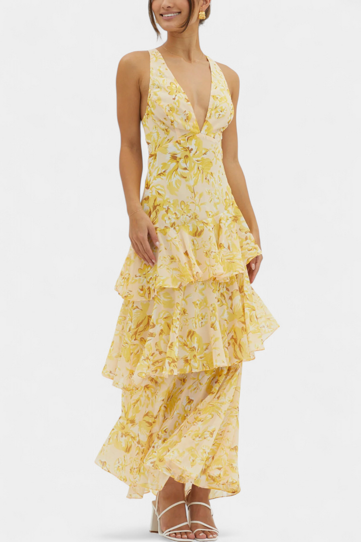 Kensie – Chiffonkleid Mit V-Ausschnitt Und Fließenden Lagen