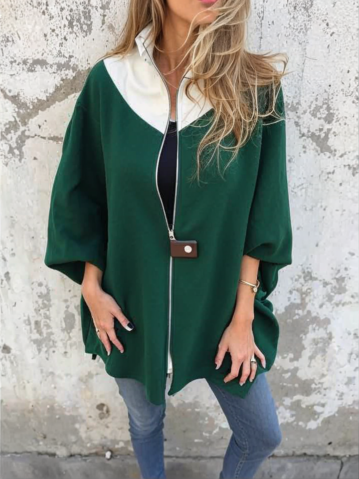 Francina - Mantel Mit Lockerem Reißverschluss Und Stehkragen