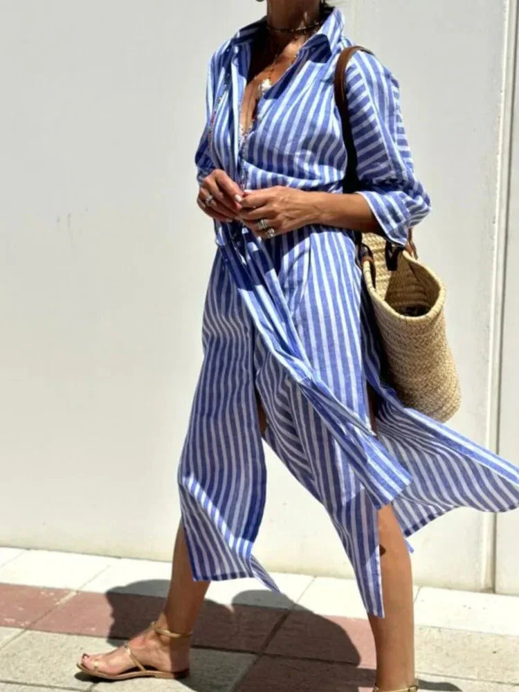 Reenata – Gestreiftes Kleid Mit Kragen