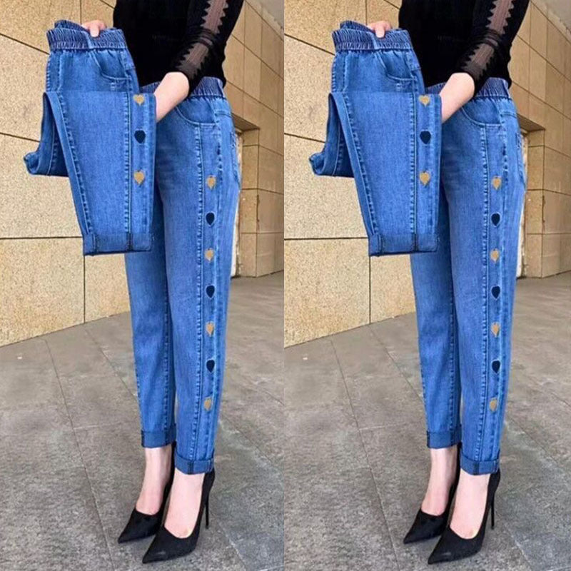 Norberta - Hochelastische Jeans mit Herz Muster