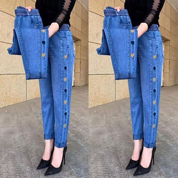 Norberta - Hochelastische Jeans mit Herz Muster