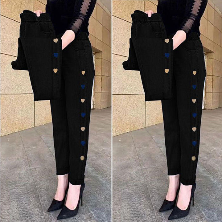 Norberta - Hochelastische Jeans mit Herz Muster