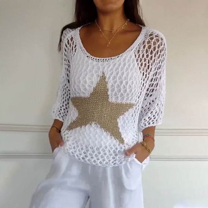 Marouso – Lässig Rundhalsausschnitt Gestrickt Maschen Top
