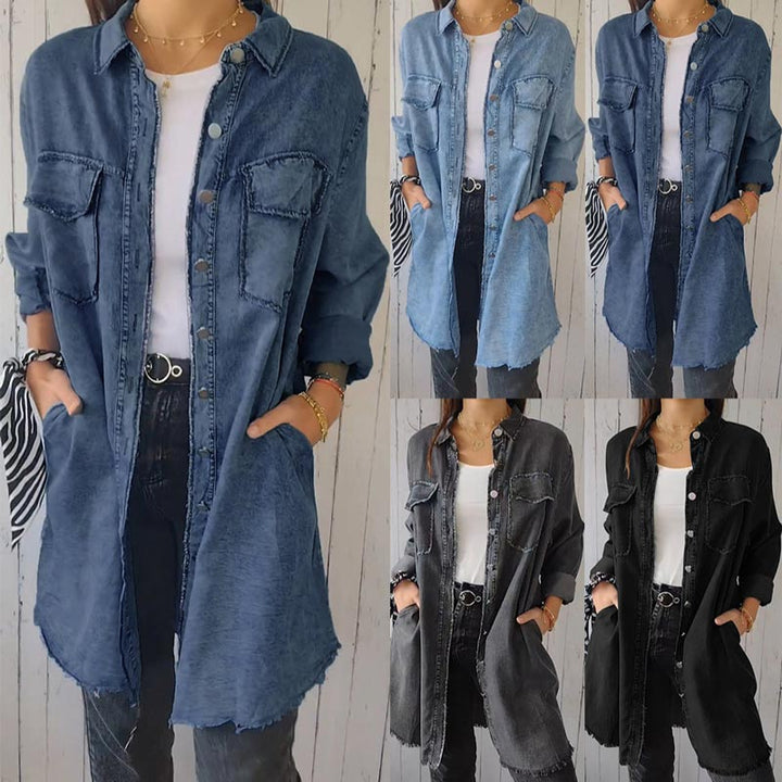 Christiane - Trendiger Überlanges Jeanshemdkleid