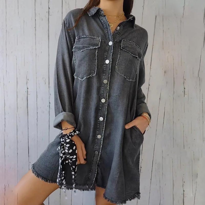Christiane - Trendiger Überlanges Jeanshemdkleid